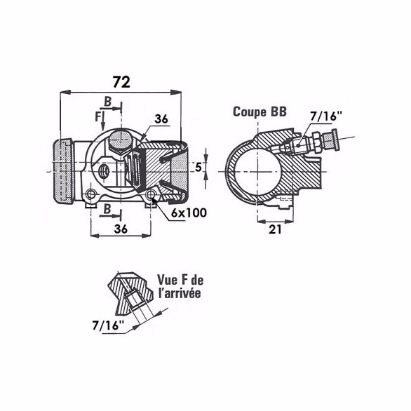 Cylindre de roue 1"1/8 (28.57mm) Simca Aronde P60 (AVD), Peugeot 403, 404 (ARD)