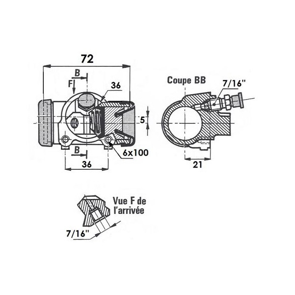 Wheel cylinder 1"1/8 (28.57mm) Simca Aronde P60 (AVD), Peugeot 403, 404 (ARD)