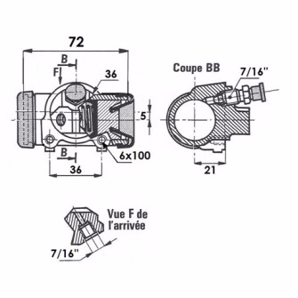 Cylindre de roue 1"1/8 (28.57mm) Simca Aronde P60 (AVD), Peugeot 403, 404 (ARD) 2