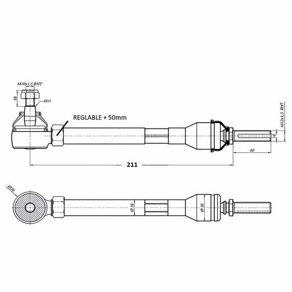 Adjustable 4cv Dauphine steering tie-rod from 1955