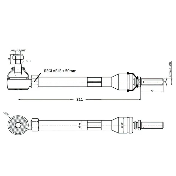 Biellette de direction 4cv Dauphine réglable à partir de 1955